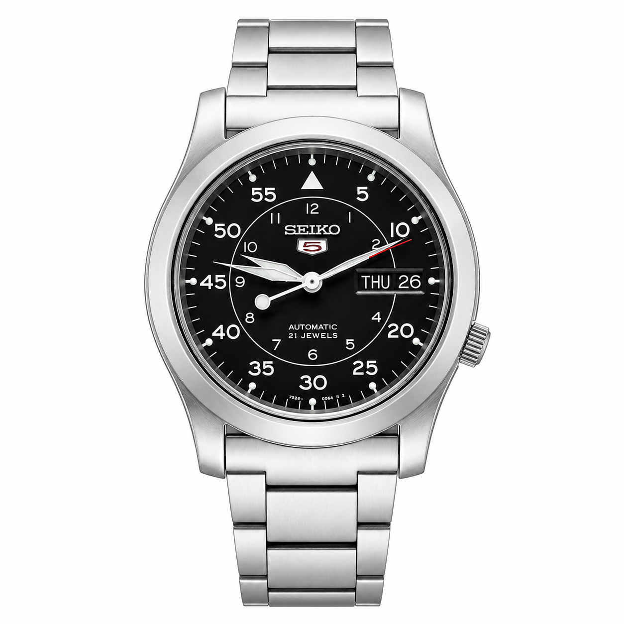 Seiko Men's Automatic Silver Stainless Steel Black Dial Watch SNK809K1