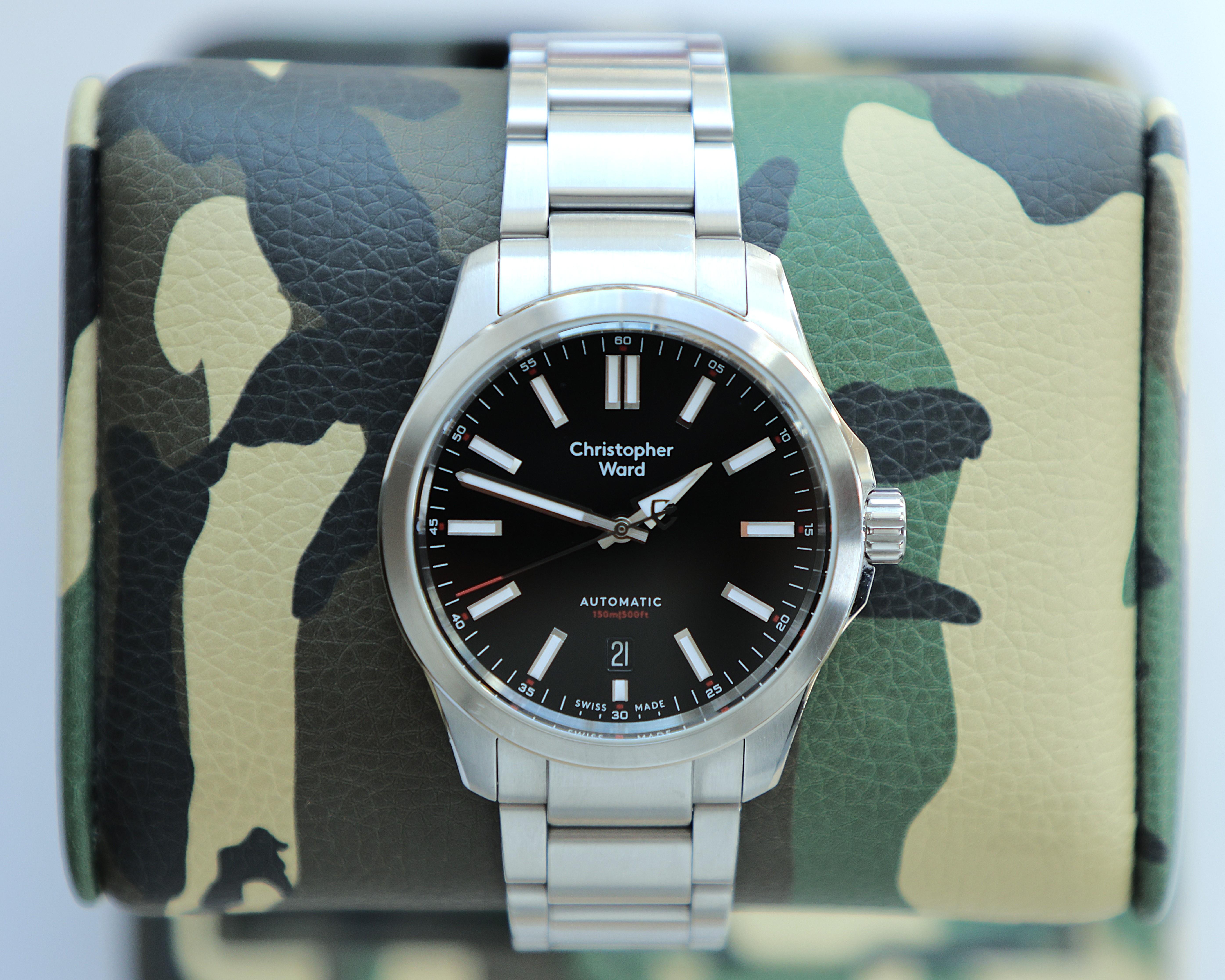 Christopher Ward C63 Sealander Black Dial Automatic Watch 39mm Case w/ Bracelet