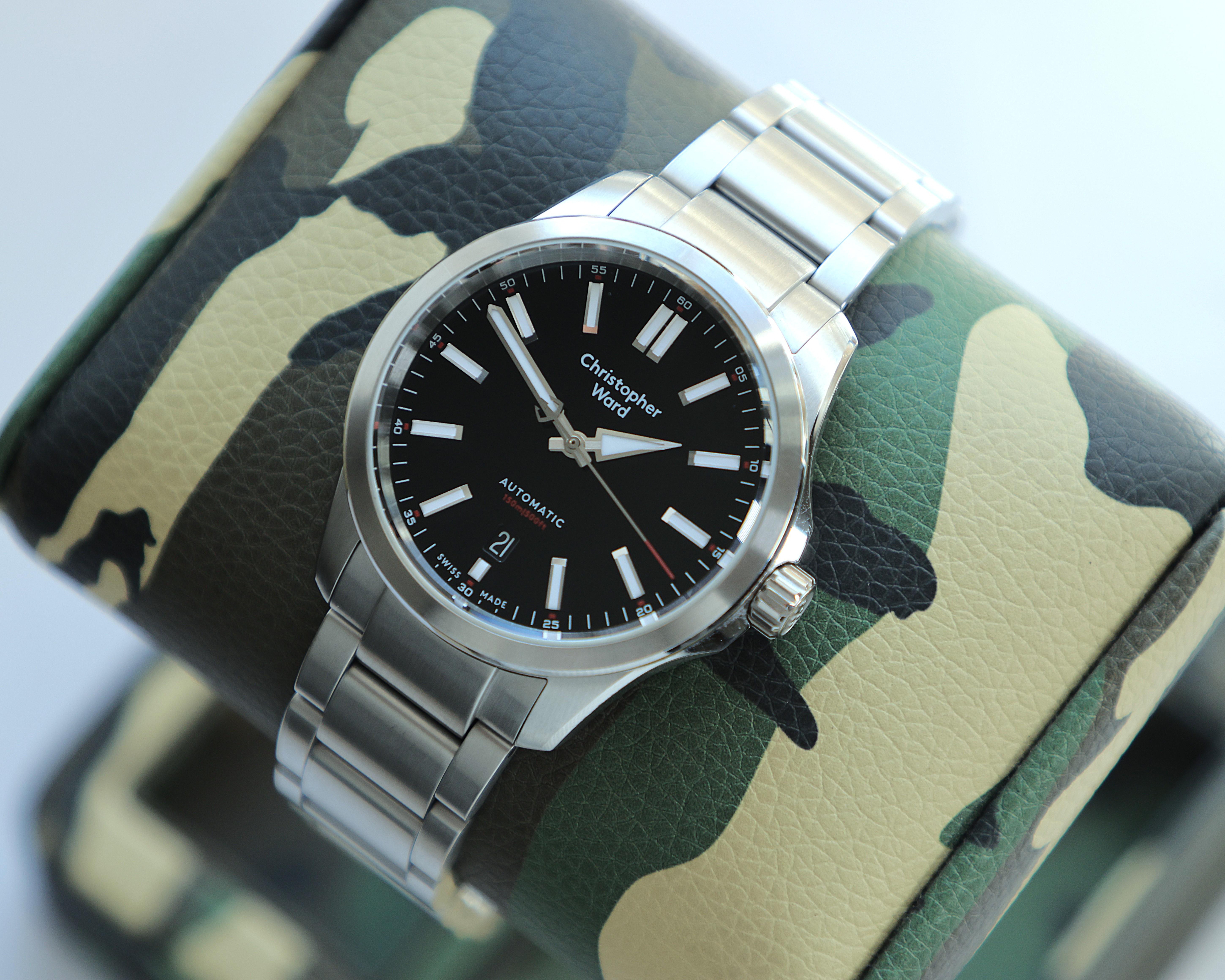 Christopher Ward C63 Sealander Black Dial Automatic Watch 39mm Case w/ Bracelet