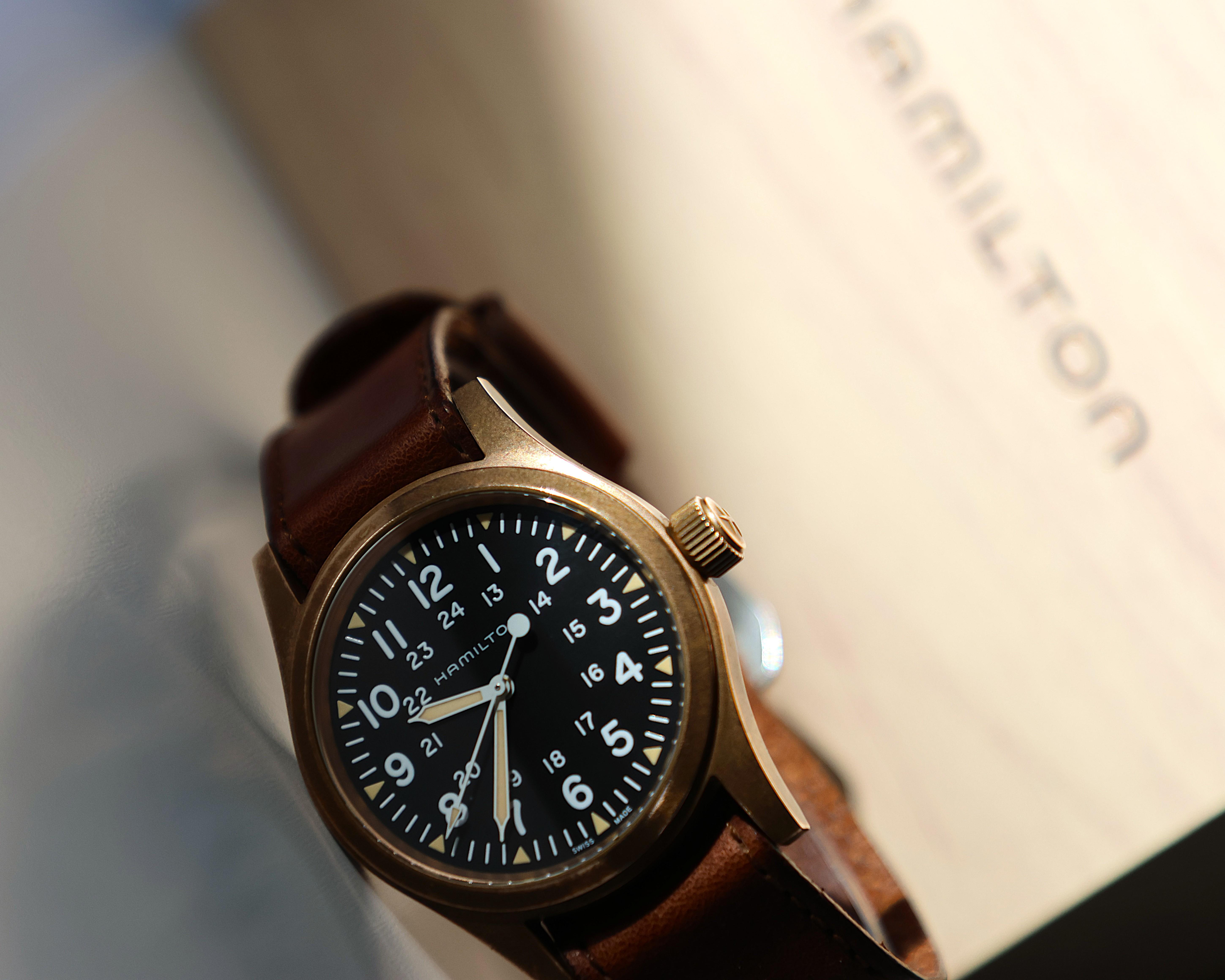 HAMILTON KHAKI FIELD MECHANICAL BLACK DIAL LEATHER STRAP MEN'S WATCH H69459530