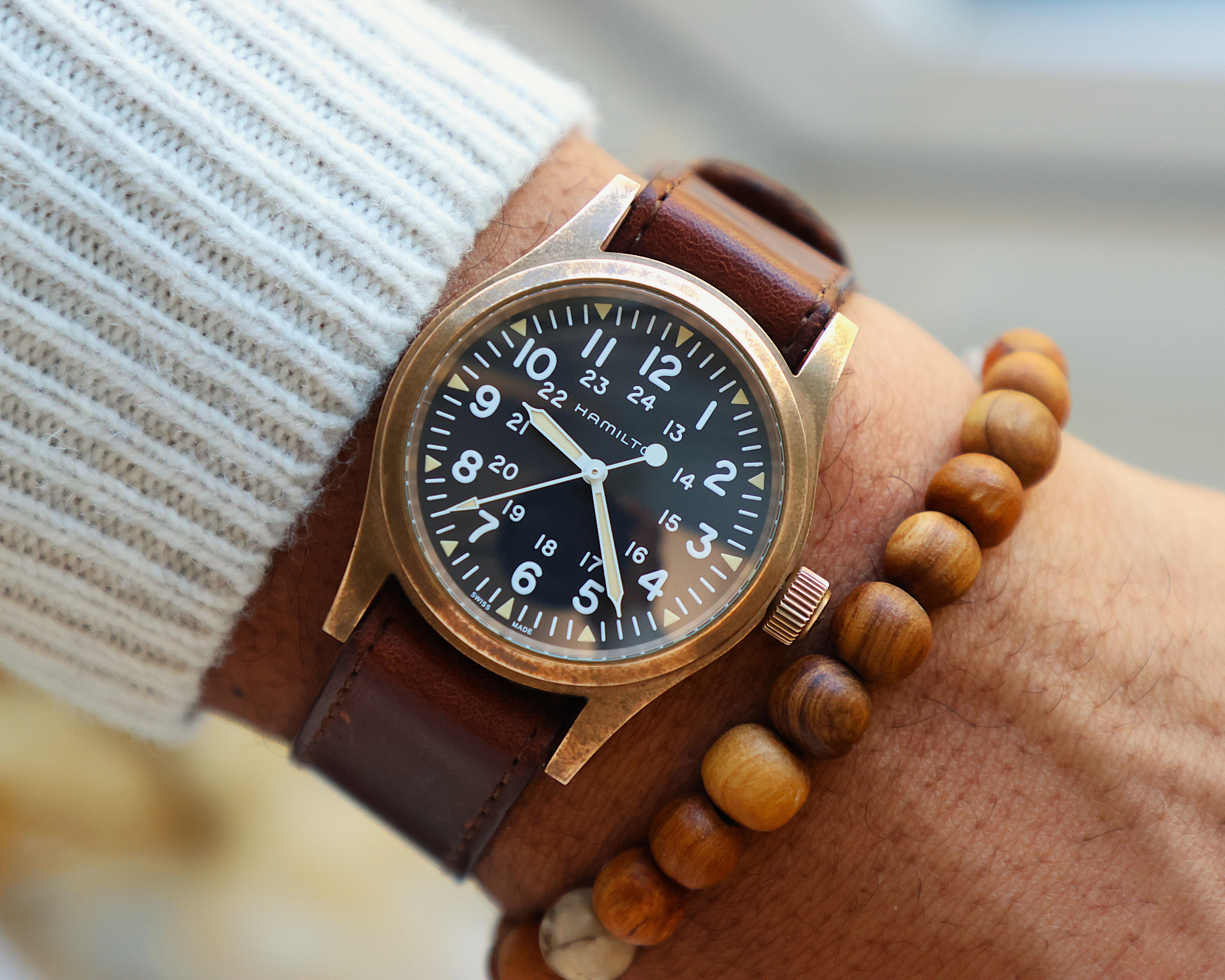 HAMILTON KHAKI FIELD MECHANICAL BLACK DIAL LEATHER STRAP MEN'S WATCH H69459530