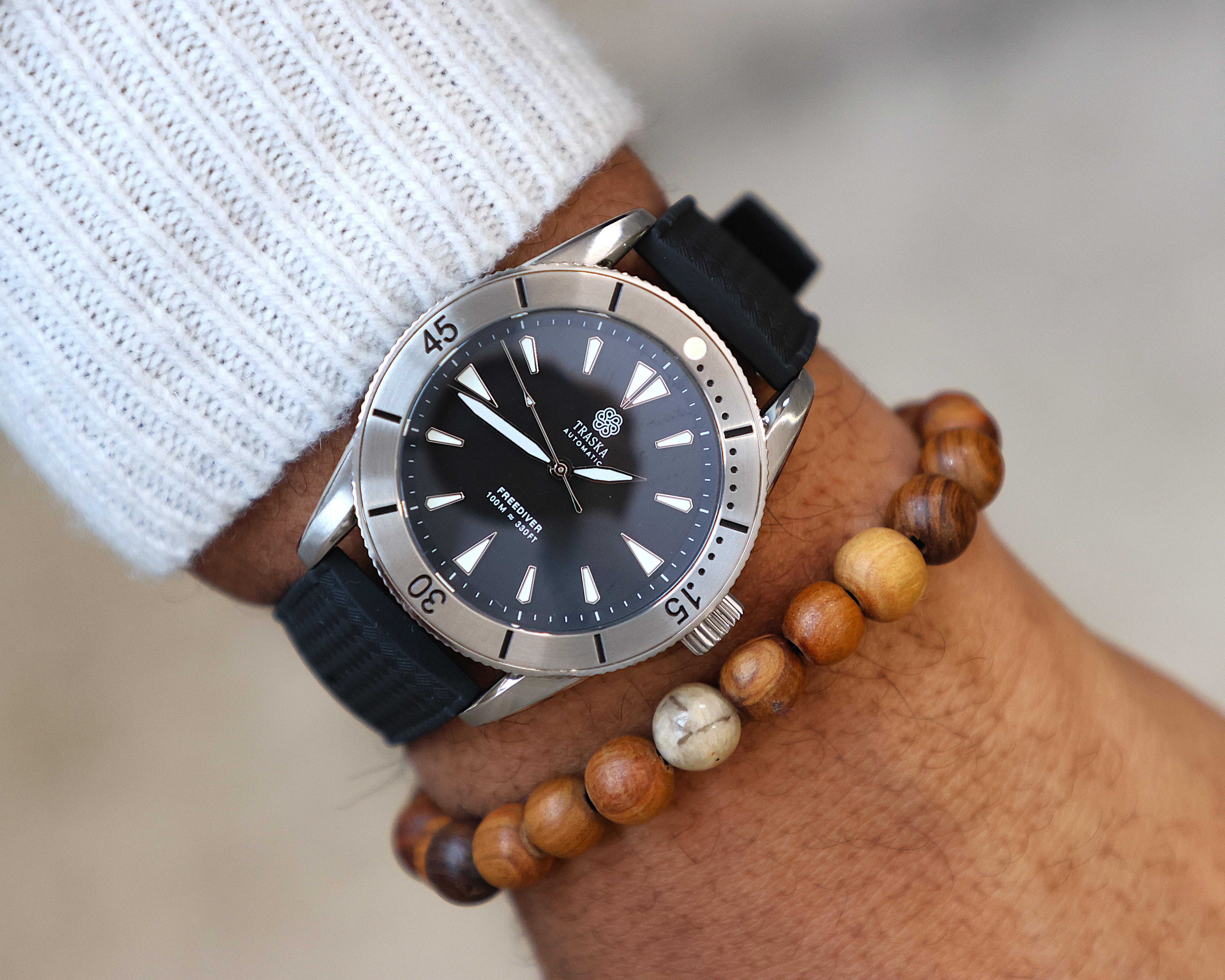 Traska Freediver V1 Automatic Men's Watch Black Dial