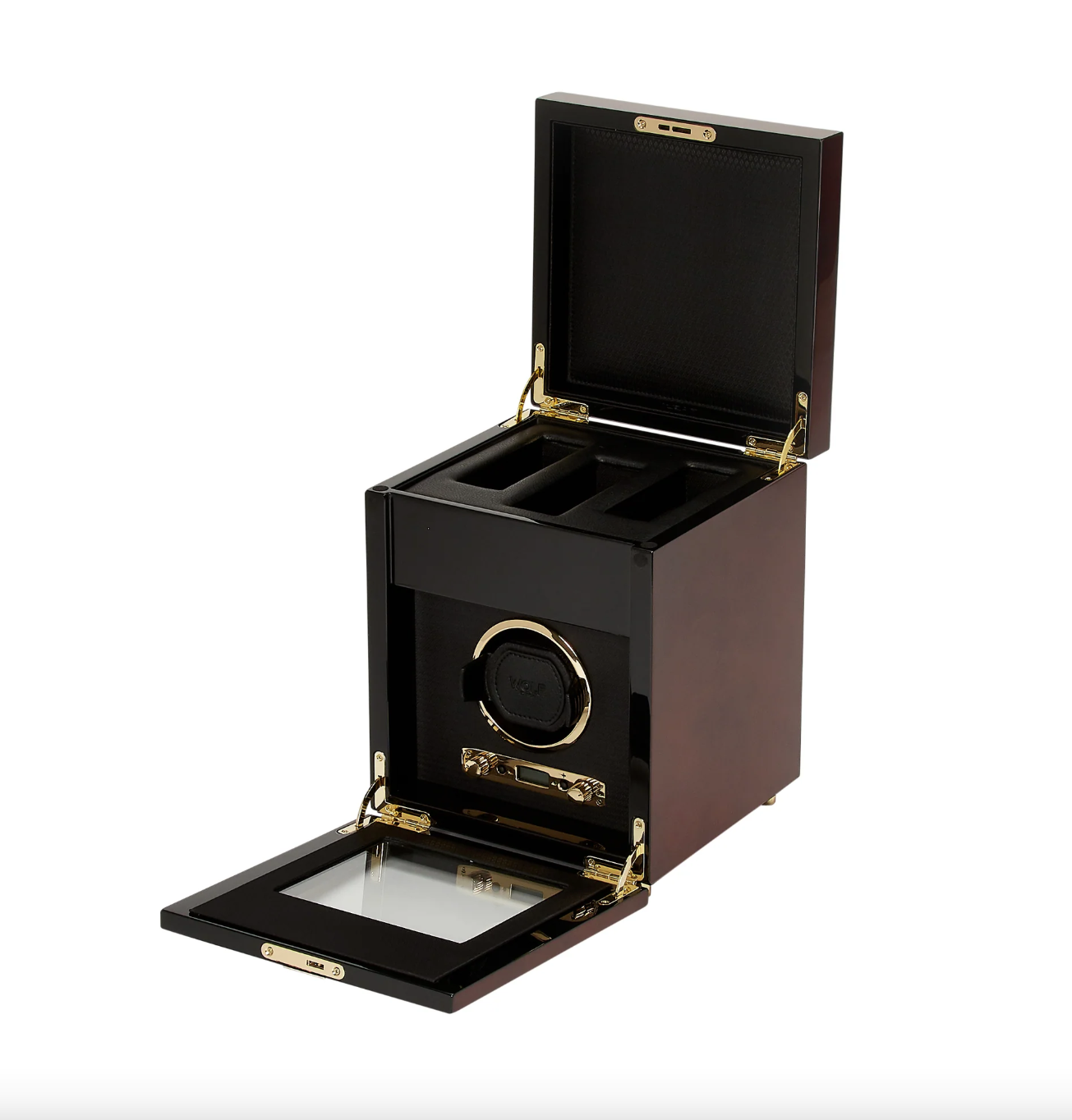 WOLF Savoy Burlwood Single Watch Winder With Storage