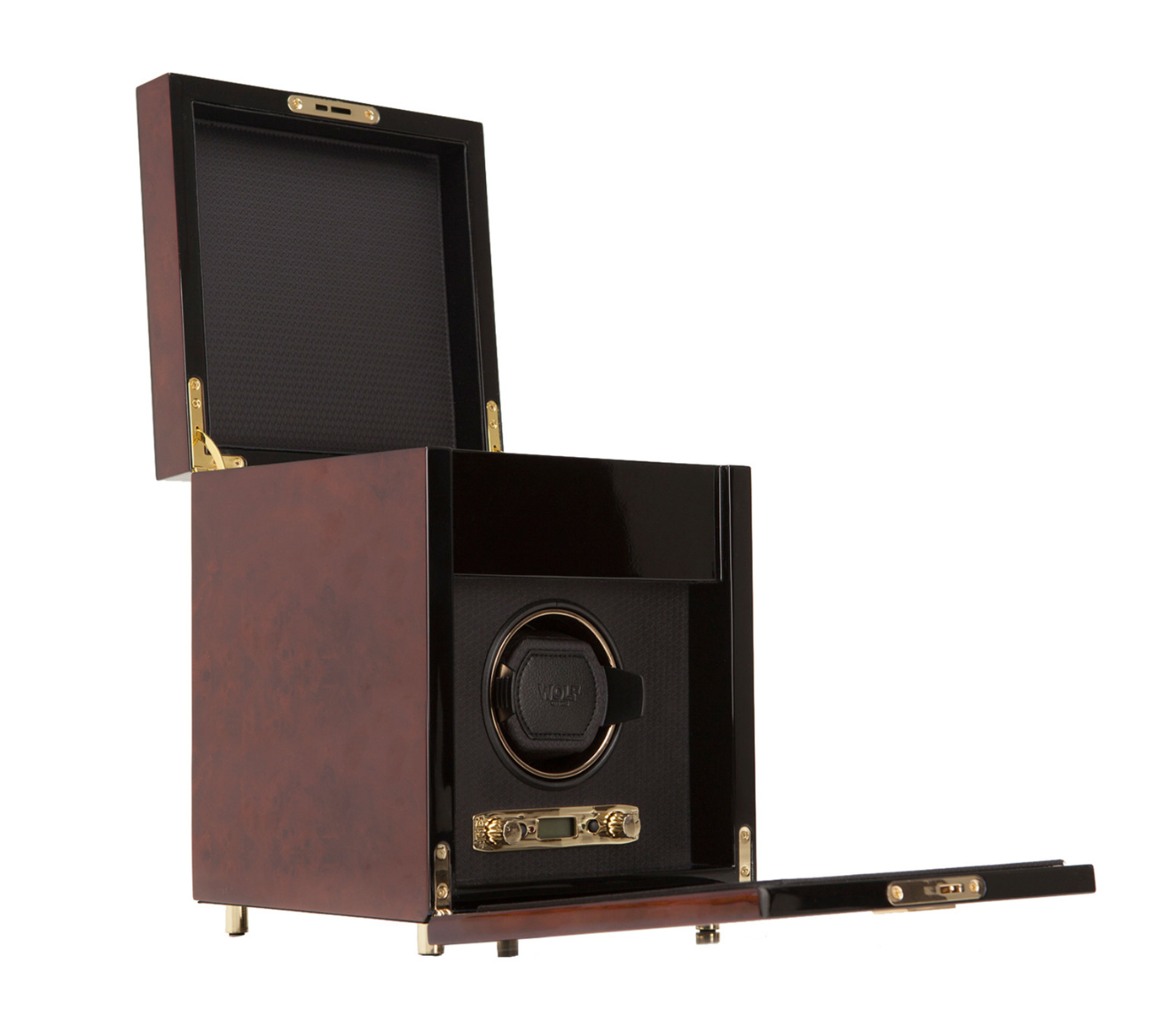 WOLF Savoy Burlwood Single Watch Winder With Storage