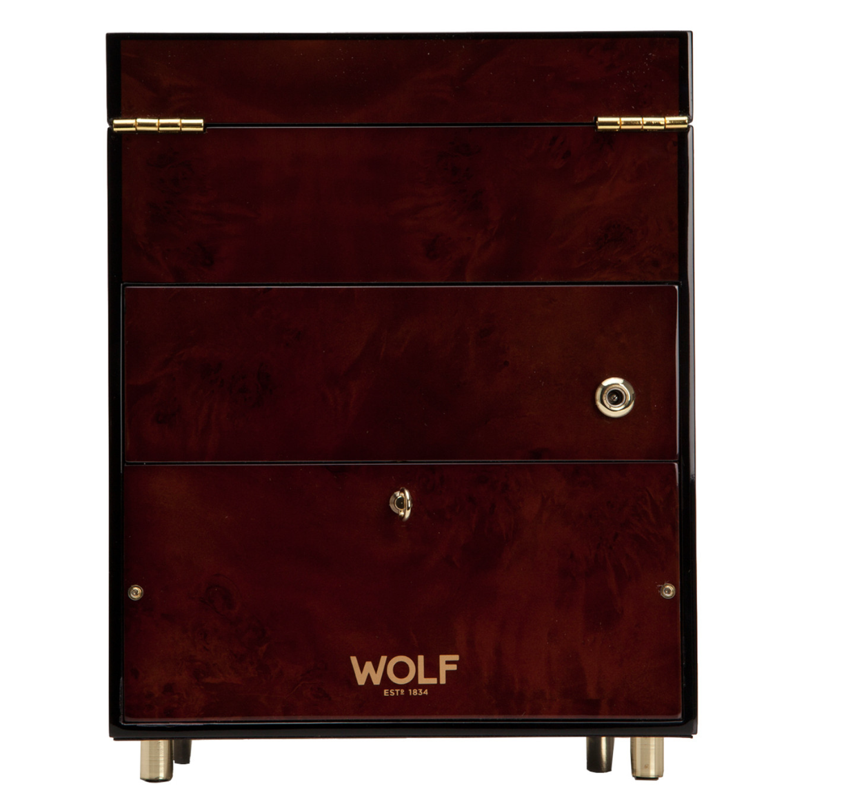WOLF Savoy Burlwood Single Watch Winder With Storage