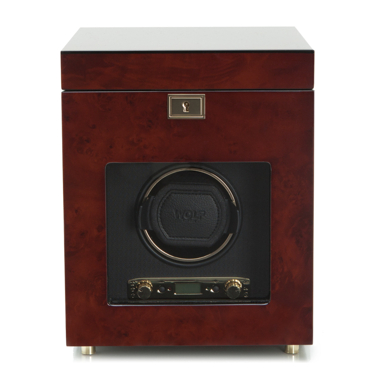 WOLF Savoy Burlwood Single Watch Winder With Storage